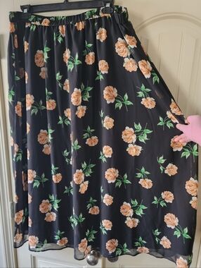 Old Navy Black Maxi Skirt with Peach Floral Accents
